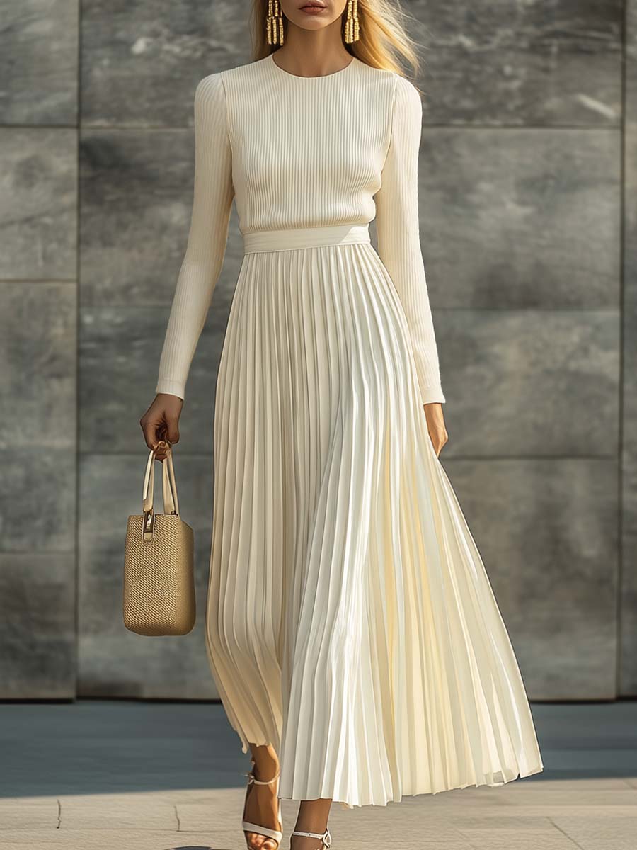 Elise | Women's Pleated Long Sleeve Maxi Dress