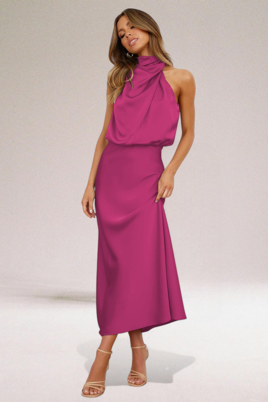 Flavia | Women's Satin Halter Neck Wedding Guest Dress