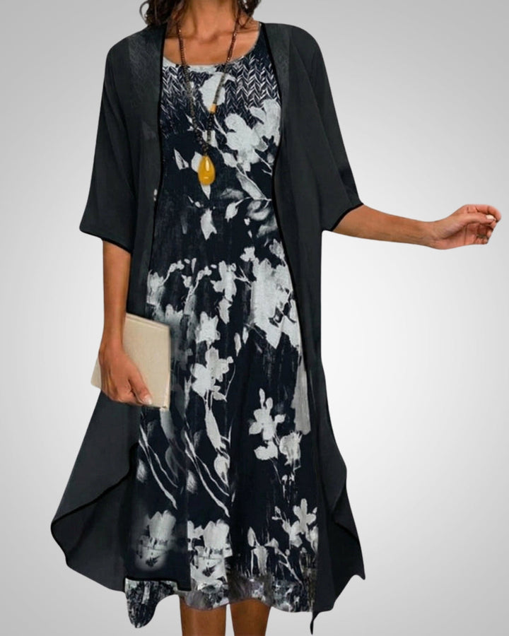 Reese | Women's Printed Boho Midi Dress With Cardigan Set