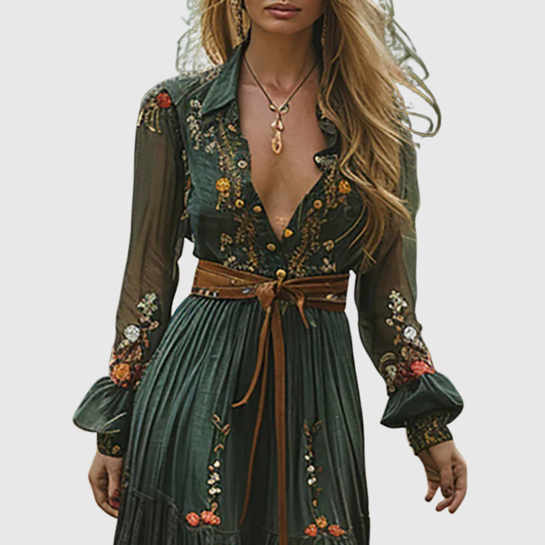 Elysia | Women's Boho Maxi Dress with Long Sleeves