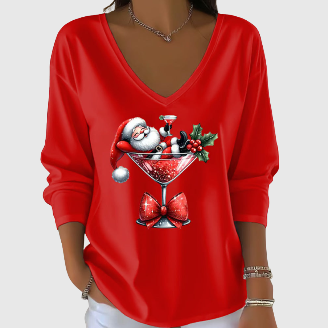 HOLLY | SANTA COCKTAIL V-NECK TOP