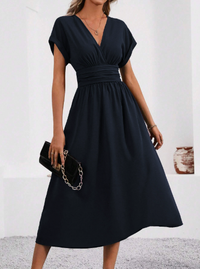 Gabriella | Women's Elegant Pleated V-neck Midi Dress