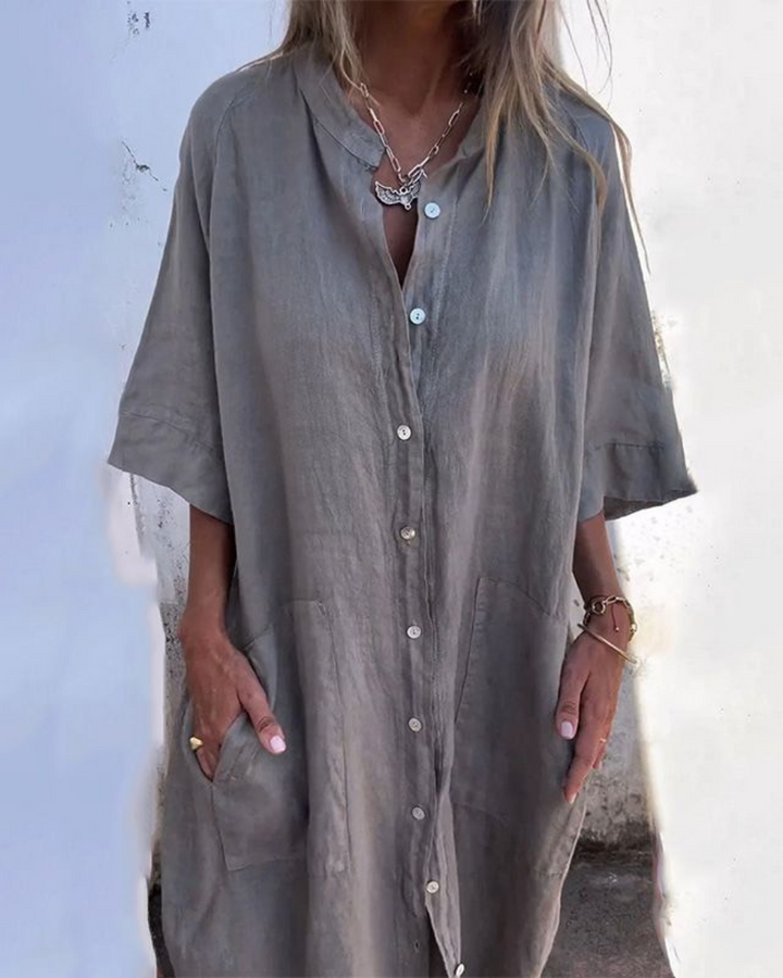 Bianca | Women's Boho Button-Down Midi Shirt Dress
