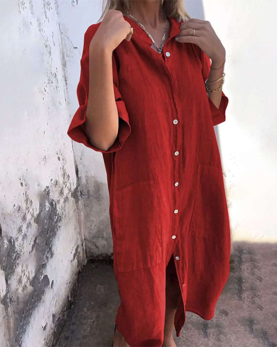 Bianca | Women's Boho Button-Down Midi Shirt Dress