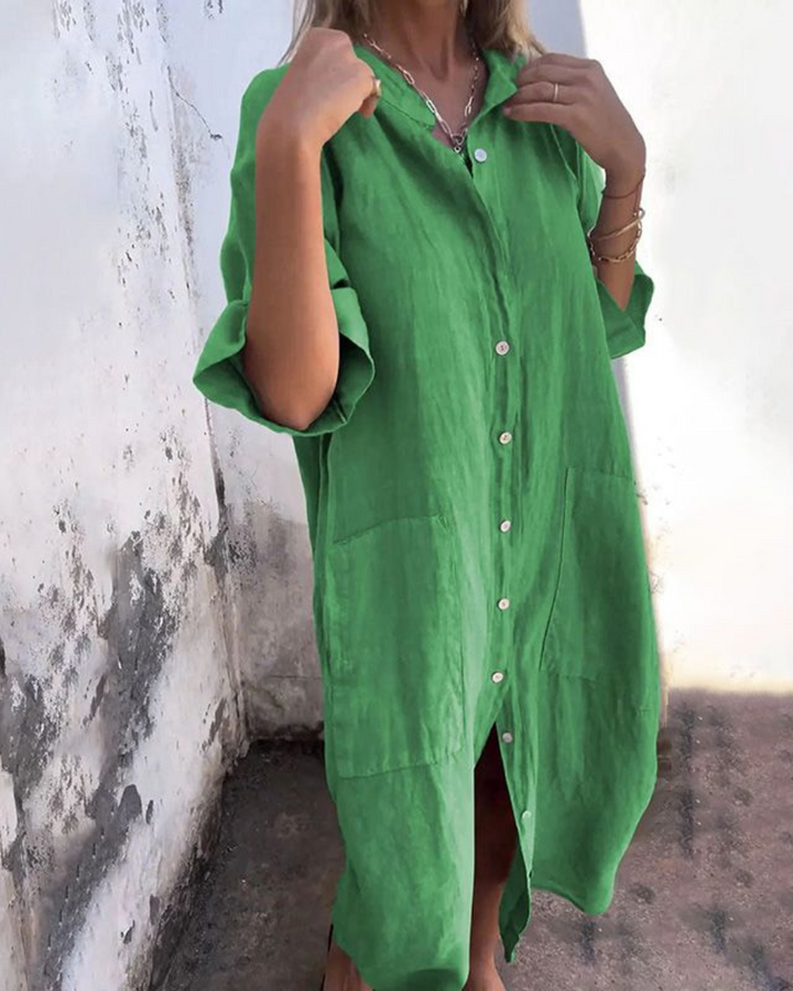 Bianca | Women's Boho Button-Down Midi Shirt Dress
