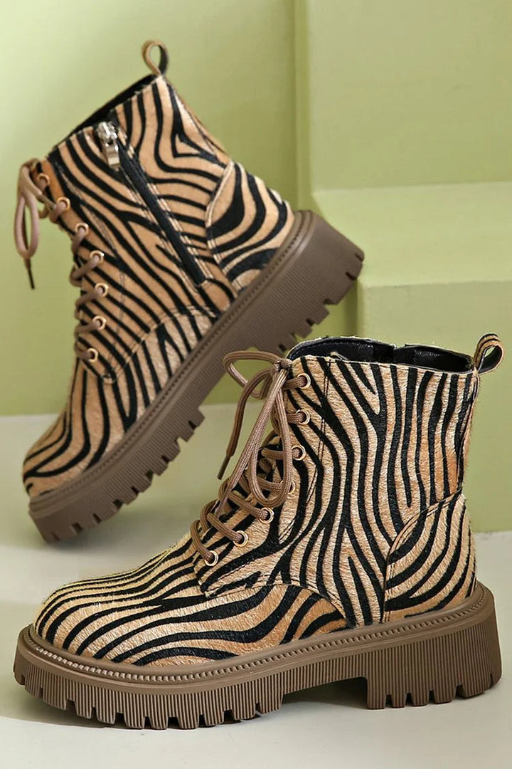SAVANNAH | ZEBRA PRINT LACE-UP BOOTS