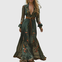 Elysia | Women's Boho Maxi Dress with Long Sleeves