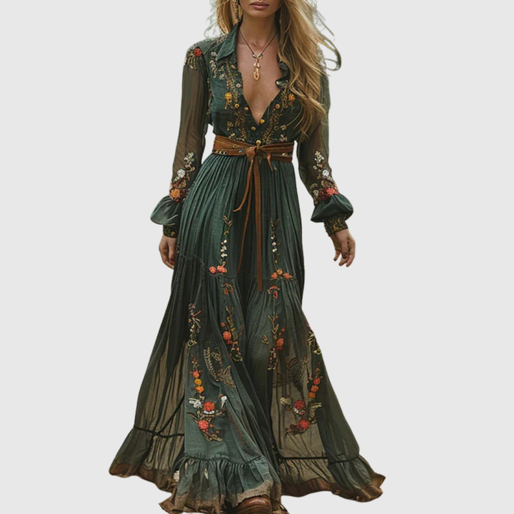 Elysia | Women's Boho Maxi Dress with Long Sleeves