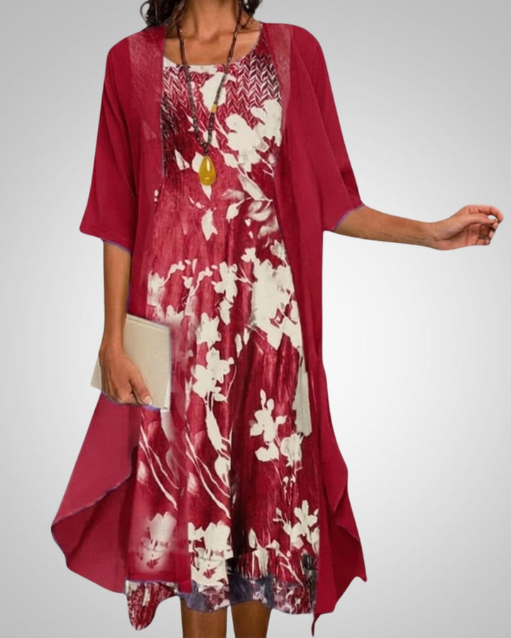 Reese | Women's Printed Boho Midi Dress With Cardigan Set