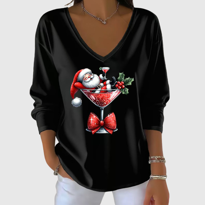 HOLLY | SANTA COCKTAIL V-NECK TOP