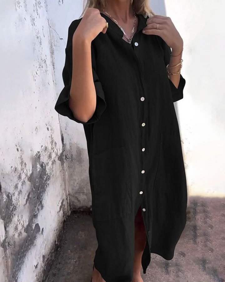 Bianca | Women's Boho Button-Down Midi Shirt Dress