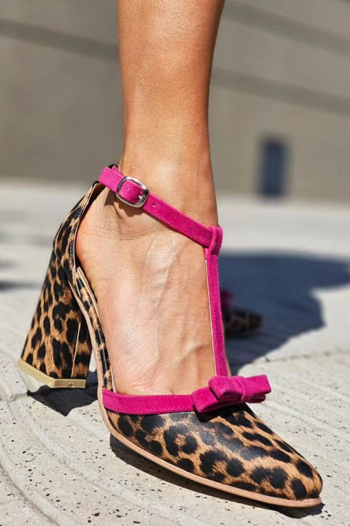 Renee | Women's Leopard T-strap Block Heel Sandals