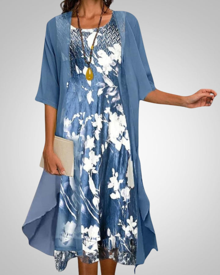 Reese | Women's Printed Boho Midi Dress With Cardigan Set