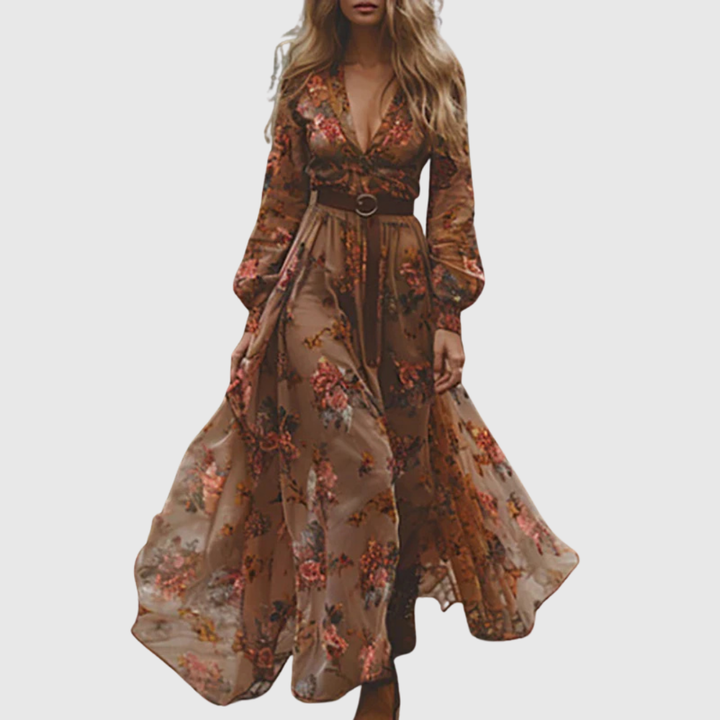 Elysia | Women's Boho Maxi Dress with Long Sleeves