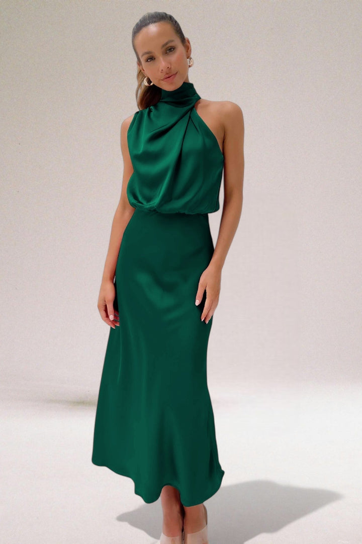 Flavia | Women's Satin Halter Neck Wedding Guest Dress