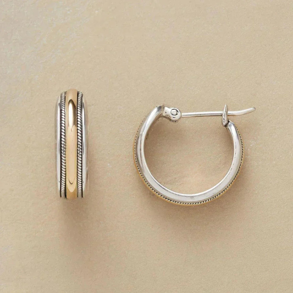 Golden Line Silver Hoop Earrings