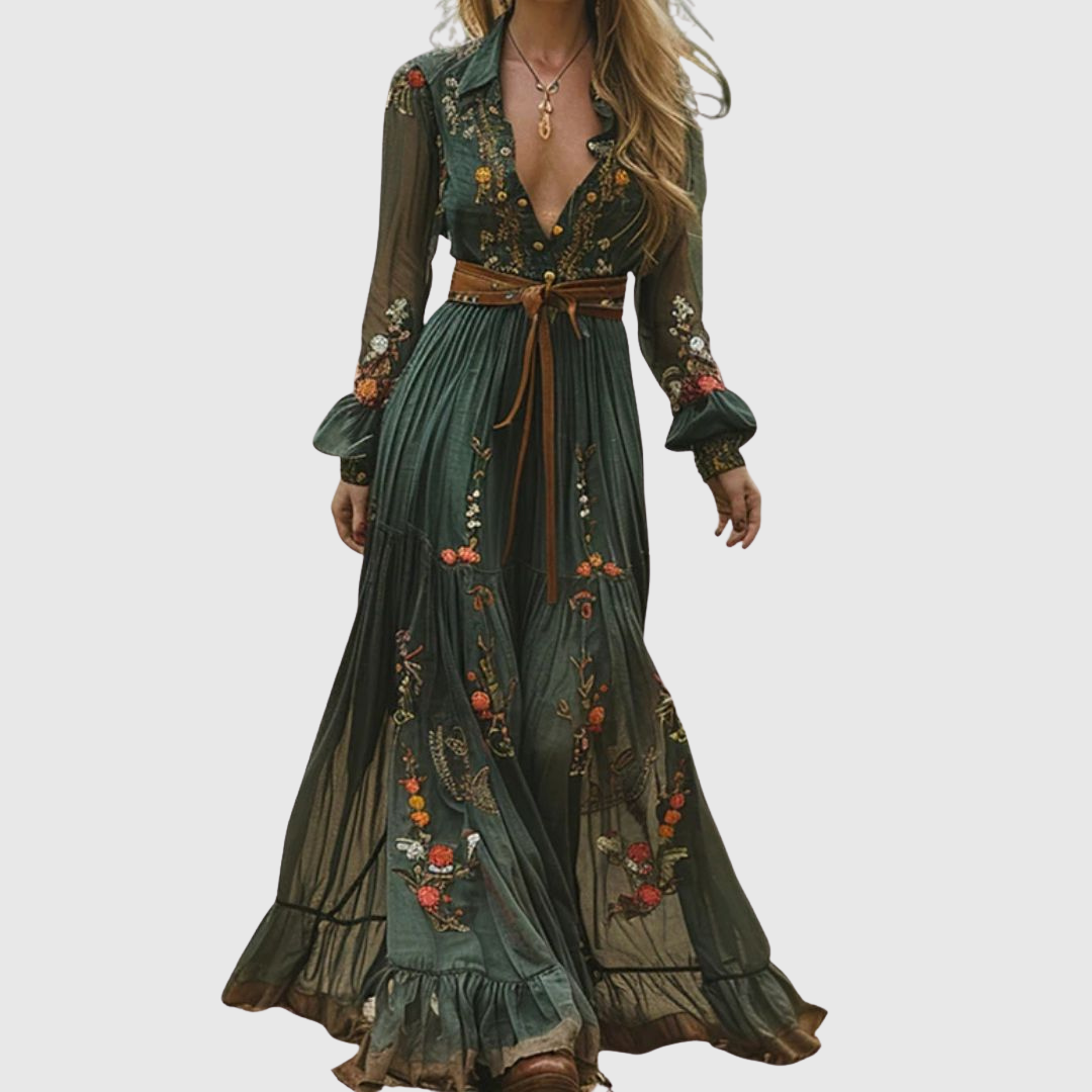 Elysia | Women's Boho Maxi Dress with Long Sleeves