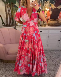 Harper | Women's Floral V-neck Maxi Dress With Short Sleeves