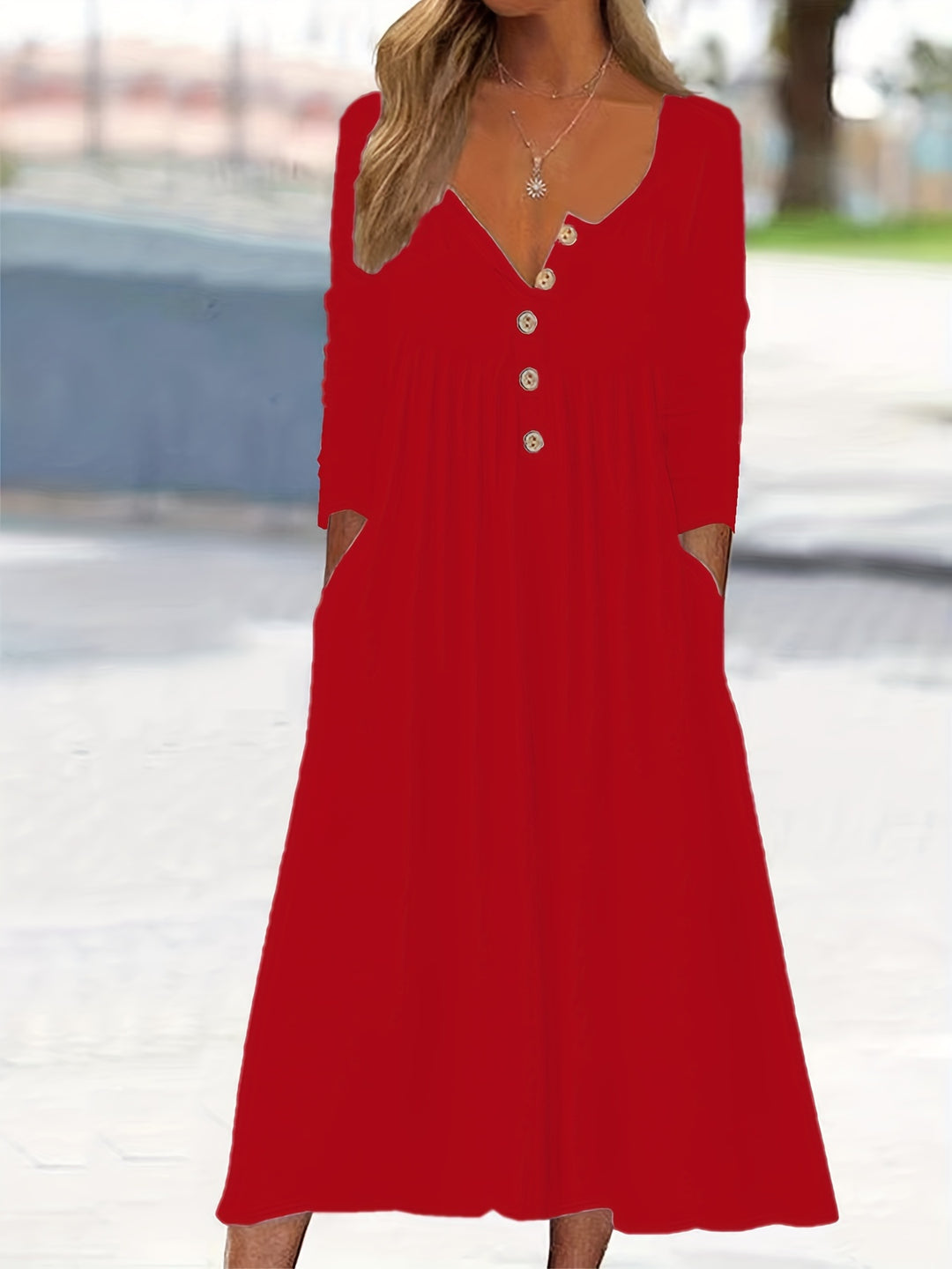 ZARA | SOLID BUTTON-FRONT MIDI DRESS