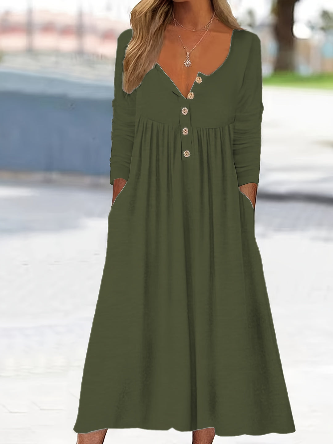 ZARA | SOLID BUTTON-FRONT MIDI DRESS