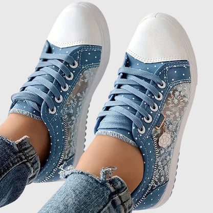 Emilia | Women's Trendy Embroidered Laced Sneakers