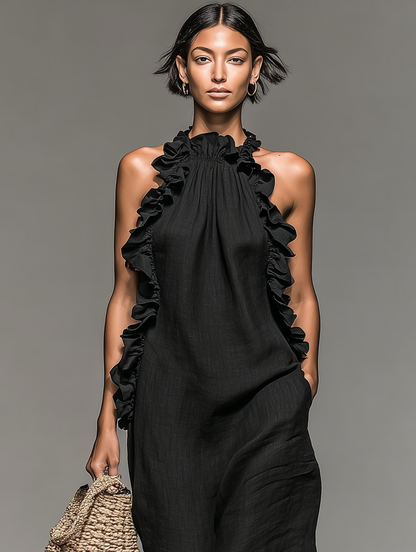 Luna | Women's Minimalist Halterneck Ruffle Dress