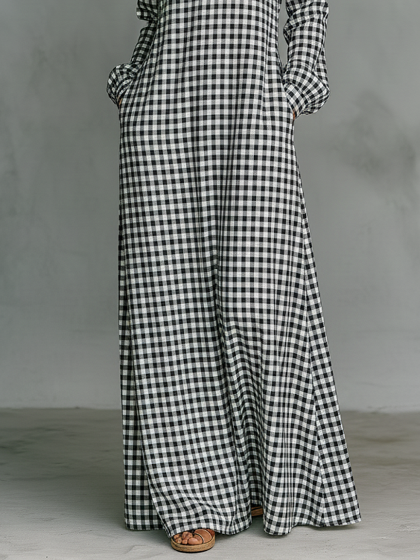 Julia | Women's Casual Checked Longsleeve Maxi Dress