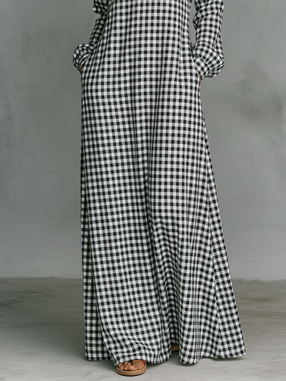 Julia | Women's Casual Checked Longsleeve Maxi Dress