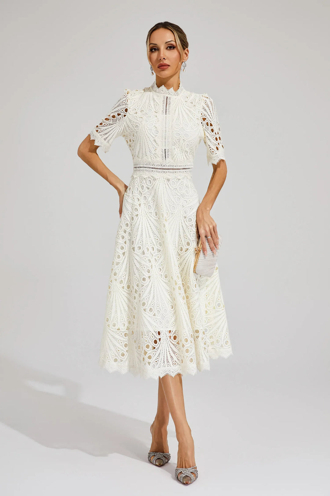 Nola | Women's Casual Lace Pattern Midi Dress