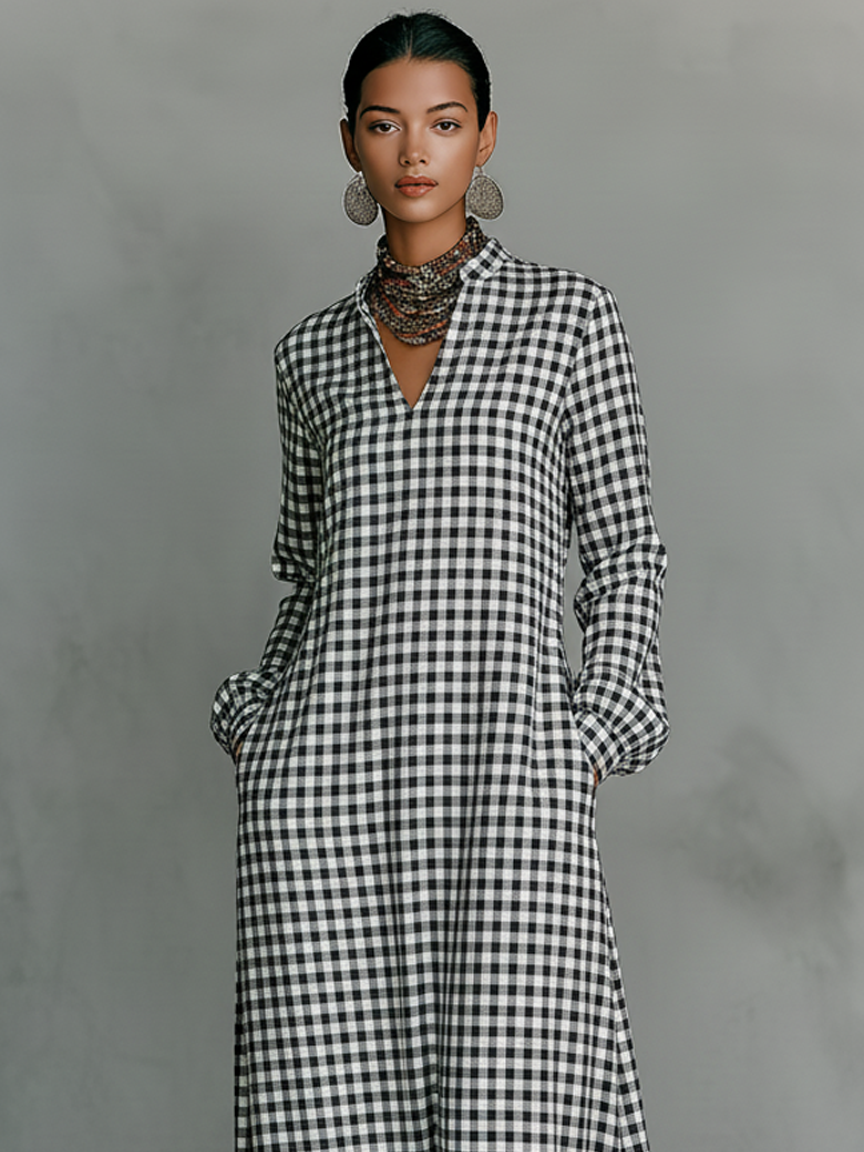 Julia | Women's Casual Checked Longsleeve Maxi Dress