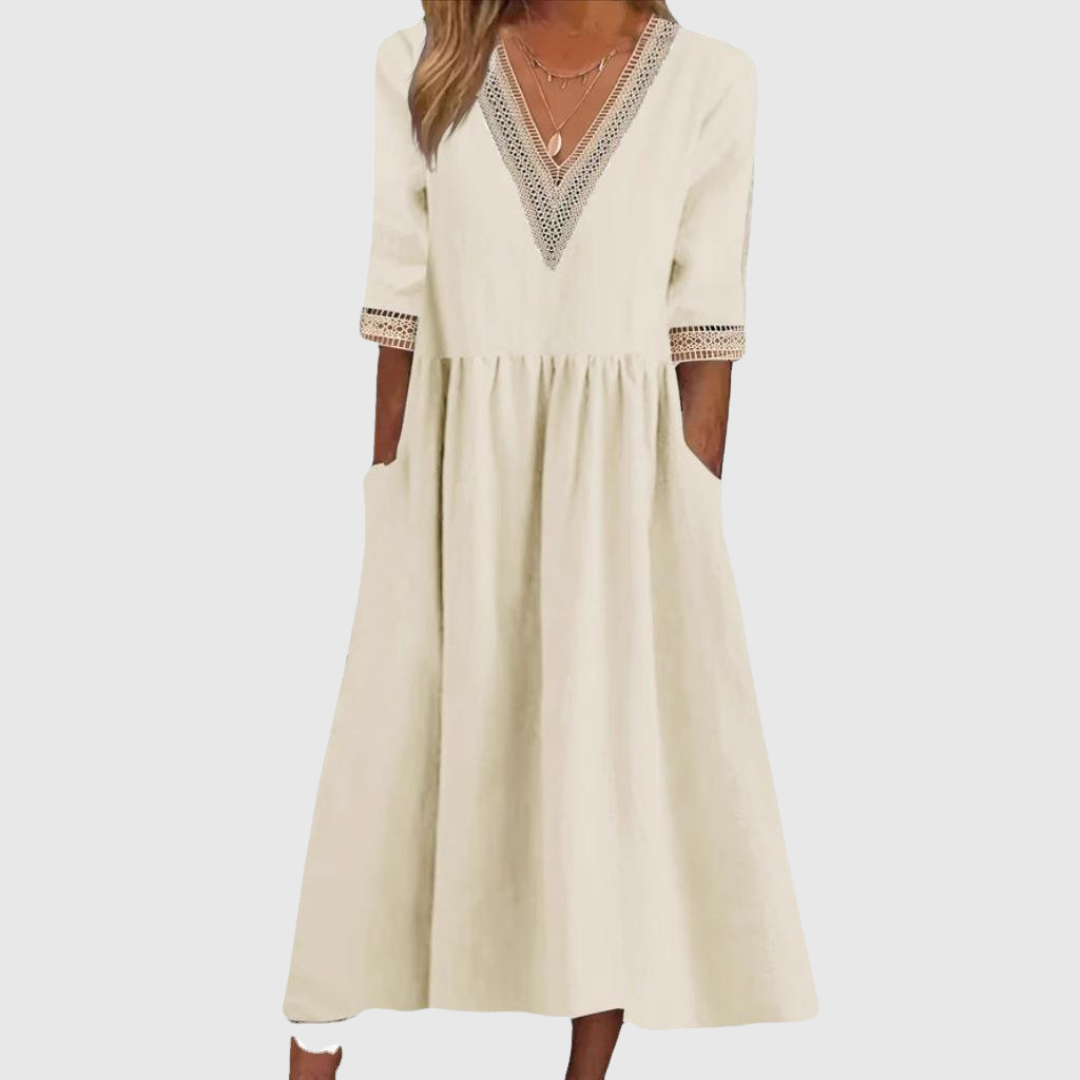 LIVIA | LACE TRIM MID-LENGTH DRESS