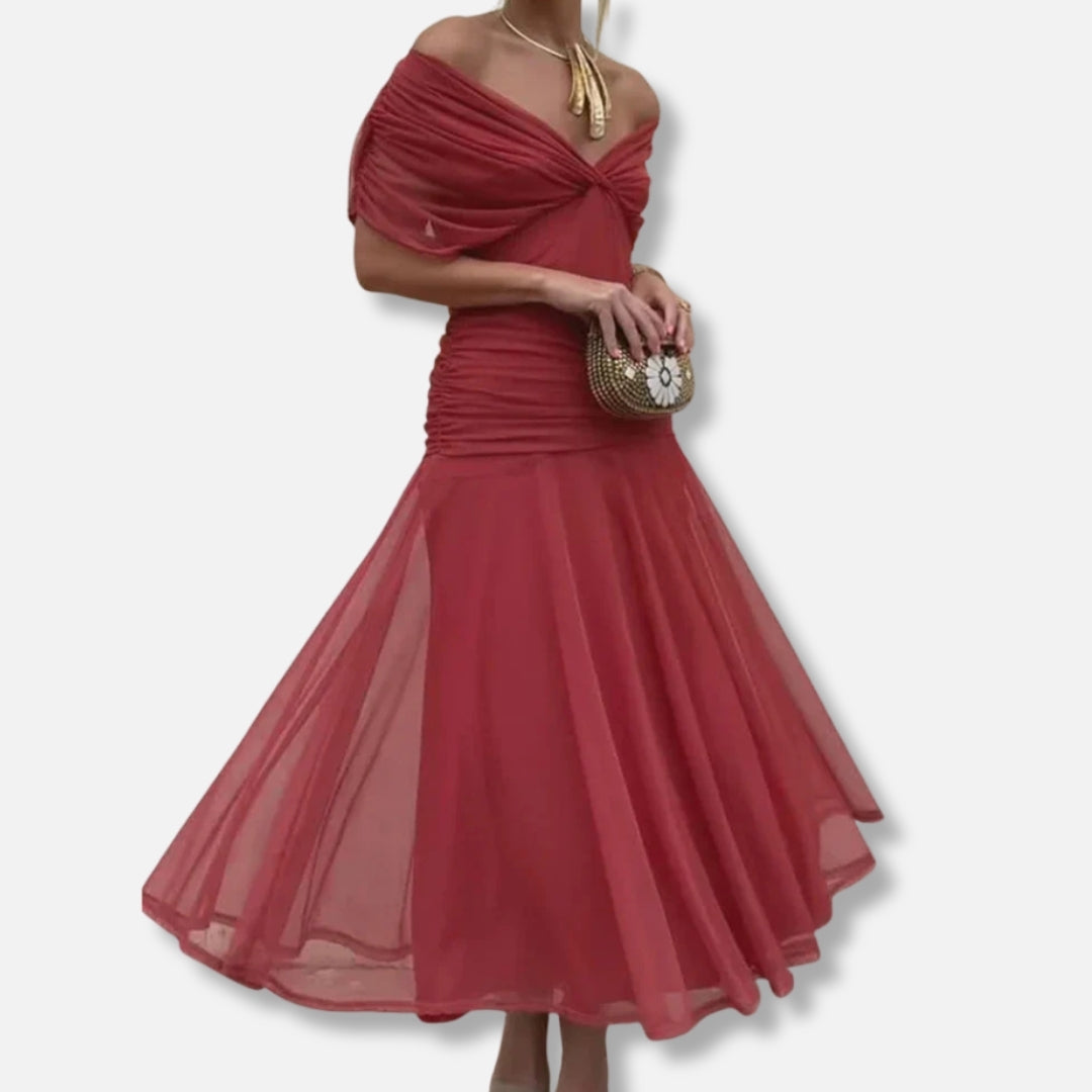 ELSIA CELESTE | ELEGANT DRESS WITH V-NECKLINE