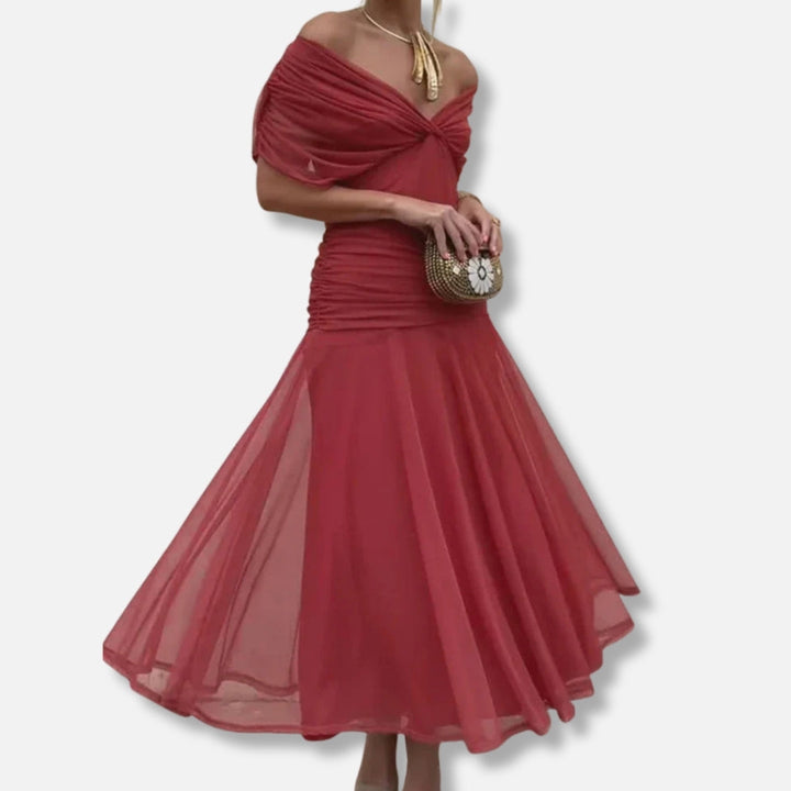 ELSIA CELESTE | ELEGANT DRESS WITH V-NECKLINE