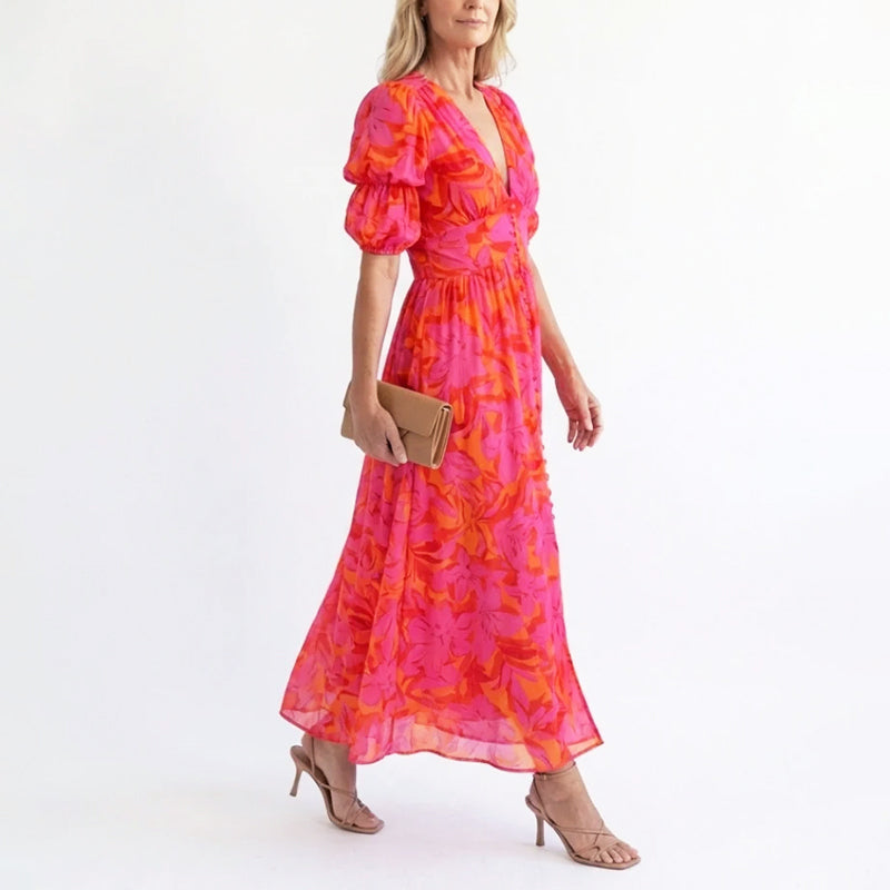 Aria | Women's Elegant Puff Sleeve Floral Summer Dress