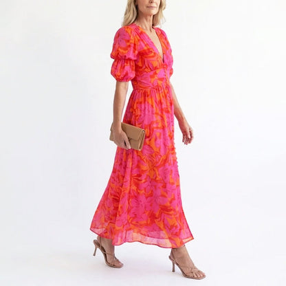 Aria | Women's Elegant Puff Sleeve Floral Summer Dress
