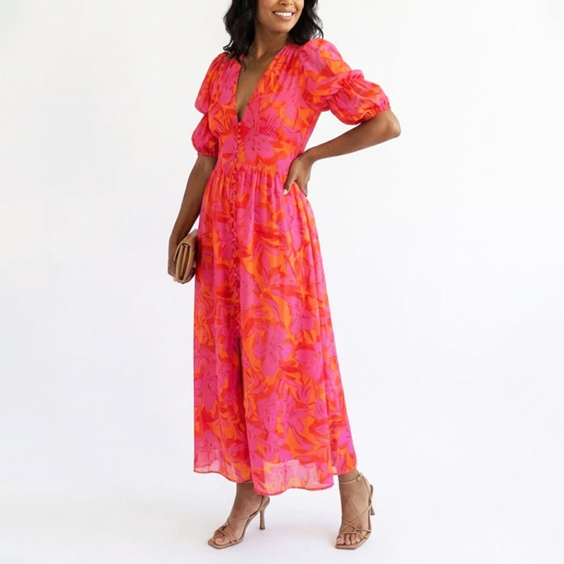 Aria | Women's Elegant Puff Sleeve Floral Summer Dress