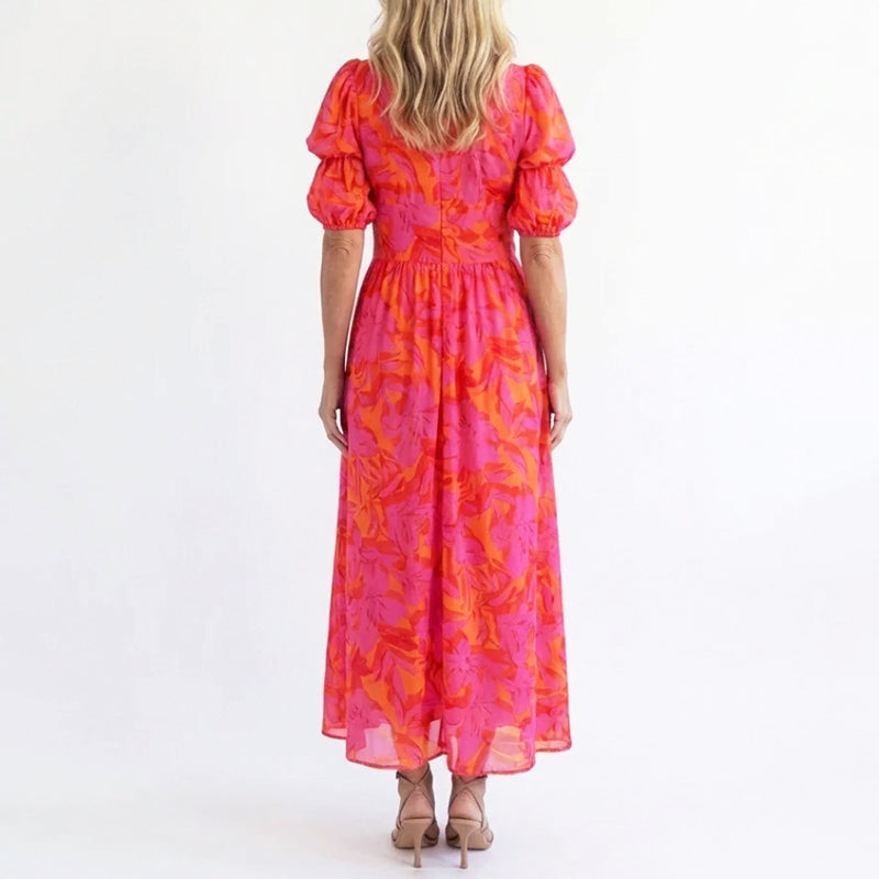 Aria | Women's Elegant Puff Sleeve Floral Summer Dress
