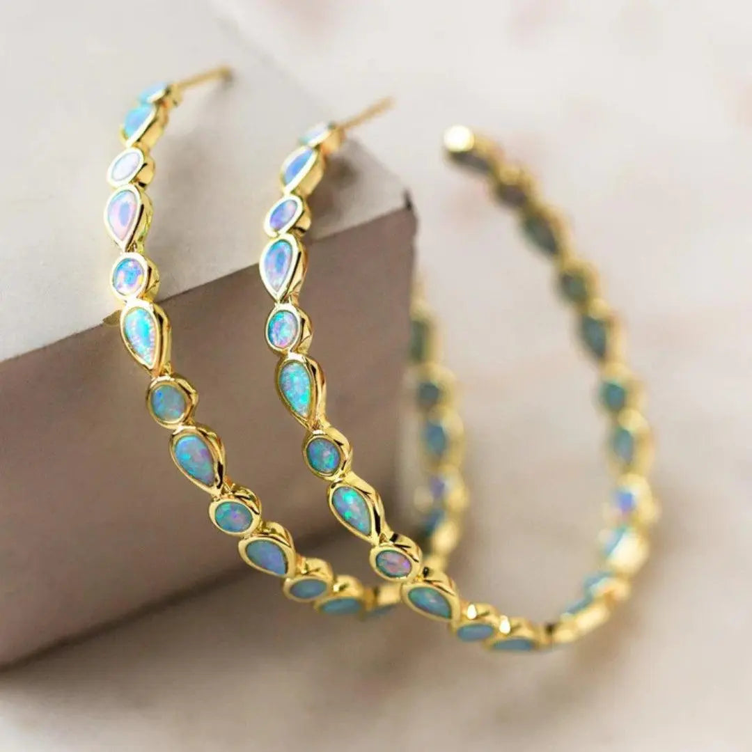 Blue Opal Gold Earrings