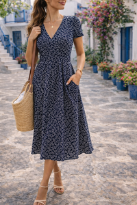 Emery | Women's Printed V-Neck Midi Dress