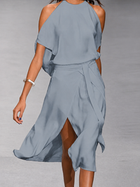 Kaye | Women's Elegant Open-Shoulder Midi Dress