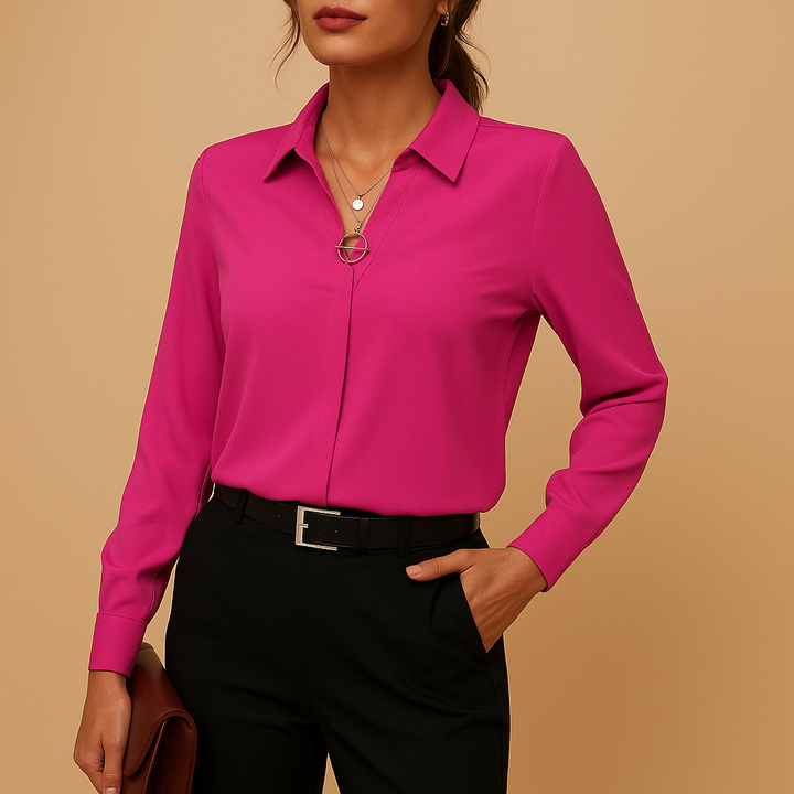 Eugenia | Women's V-Neck Collared Long Sleeve Blouse
