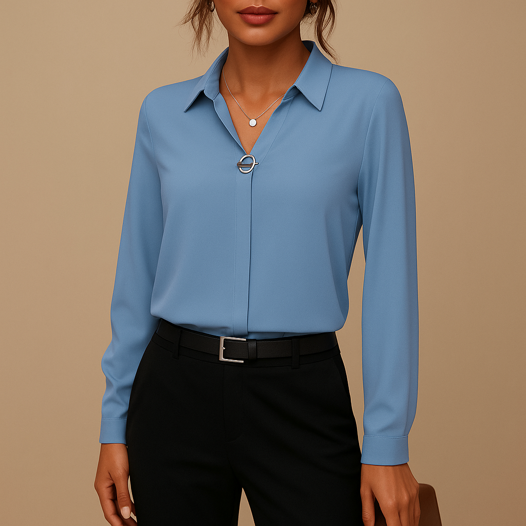 Eugenia | Women's V-Neck Collared Long Sleeve Blouse