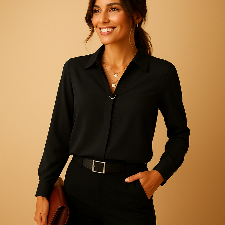 Eugenia | Women's V-Neck Collared Long Sleeve Blouse