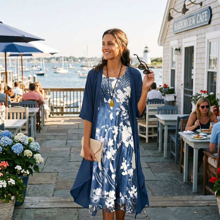 Reese | Women's Printed Boho Midi Dress With Cardigan Set
