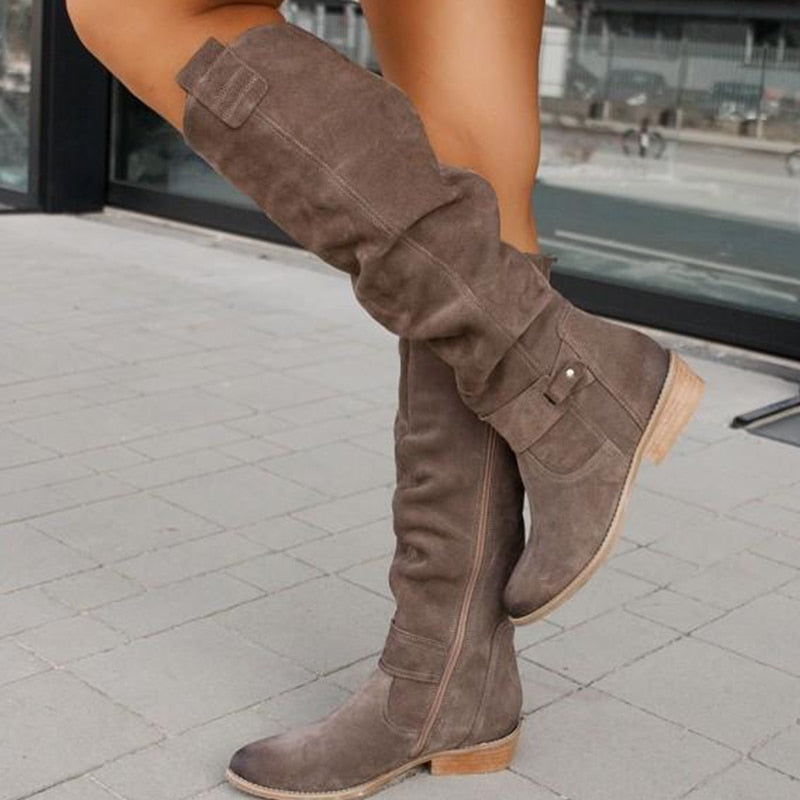Katreena | Women's Knee High Low Heel Suede Boots