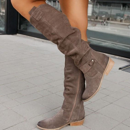 Katreena | Women's Knee High Low Heel Suede Boots
