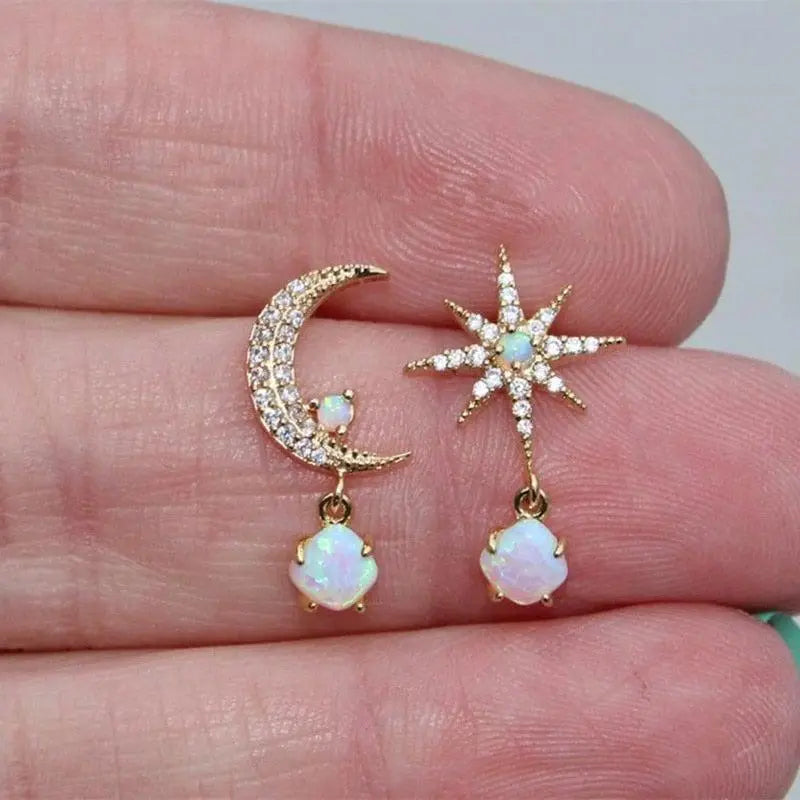 MOON & STAR OPAL GOLD EARRINGS