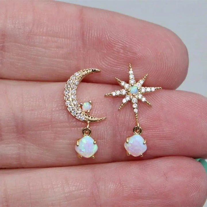 MOON & STAR OPAL GOLD EARRINGS