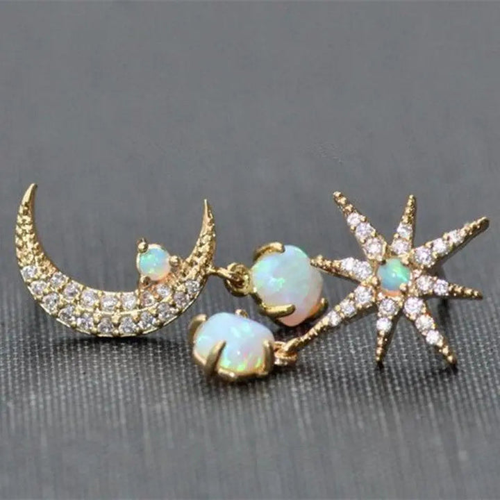 MOON & STAR OPAL GOLD EARRINGS