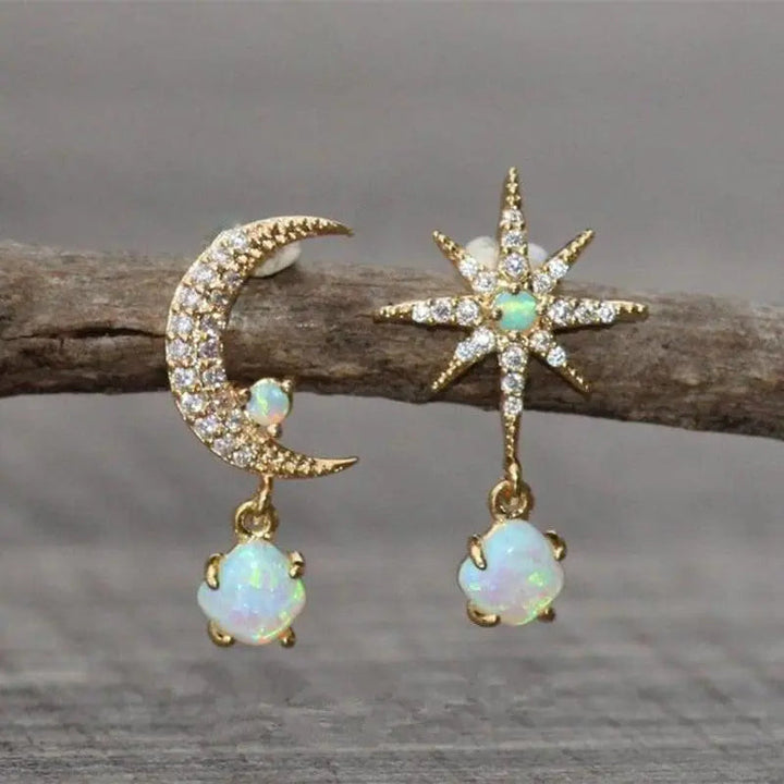 MOON & STAR OPAL GOLD EARRINGS